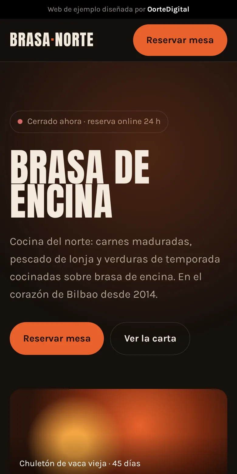 Web de ejemplo para un restaurante vista en el móvil